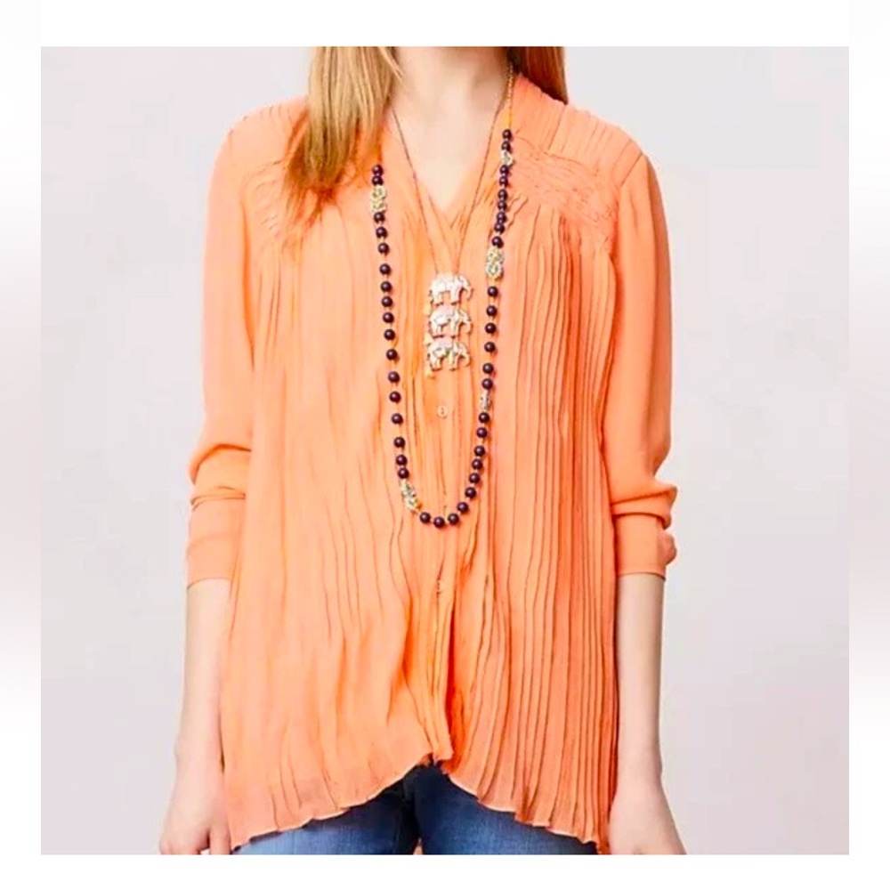 Rohit Gandhi + Rahul Khanna Anthropologie Peach Santuri Button Front Top Small